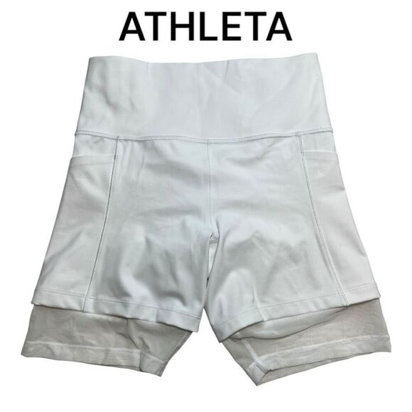 Athleta Women's Small Mesh Me Up 8" Activewear Athletic Shorts White Yoga Jog - Picture 1 of 7
